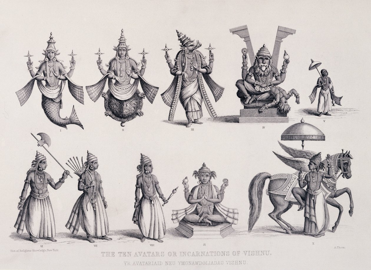 The Ten Avatars or Incarnations of Vishnu, kaiverrettu A. Thornin toimesta, julkaisusta 