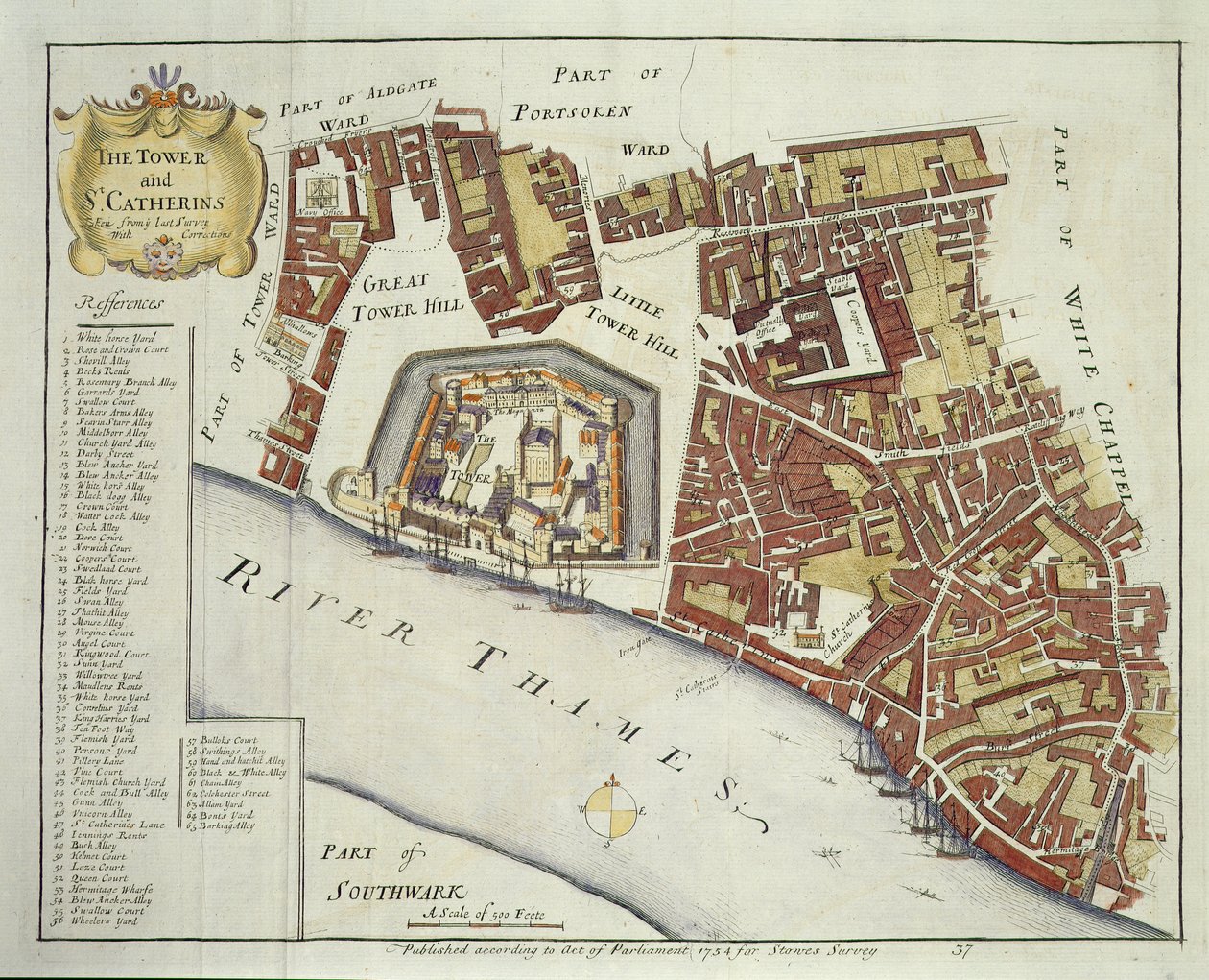 The Tower ja St. Catherines, Stows Survey of London, pubi. 1754 (katso lisätietoja numerosta 94440) tekijältä English School