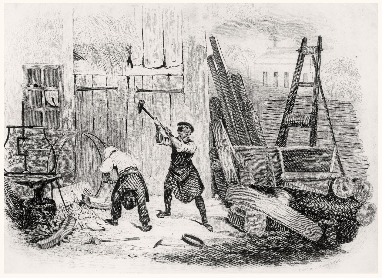Wheel Wright, The Book of Trades, kaivertanut J. Miller, 1836 tekijältä English School