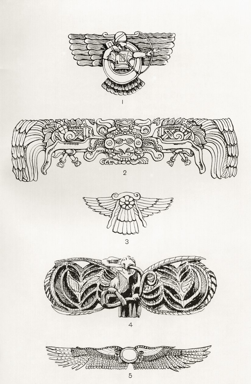 The Winged Disc, kuvitus Donald A. Mackenzien teoksesta "Myths of Pre-Columbian America", julkaistu vuonna 1923 tekijältä English School