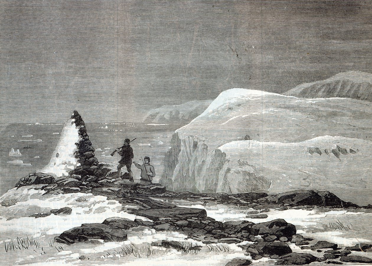 Pandoran risteily: Cairn, jonka kapteeni Nares pystytti Cape Isabellalle, "The Illustrated London News", 1876 tekijältä English School