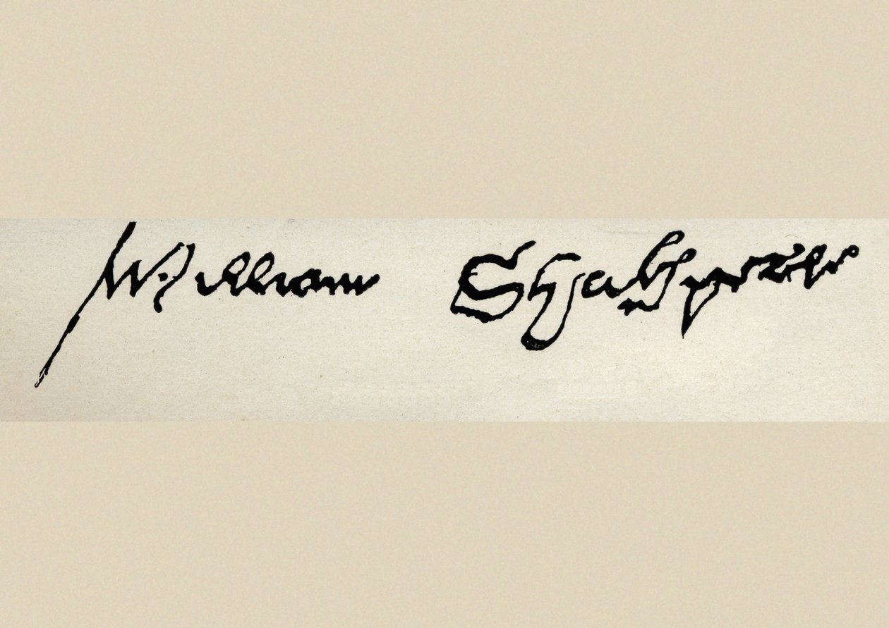 William Shakespearen (1564-1616) allekirjoitus (kynä ja muste) tekijältä English School