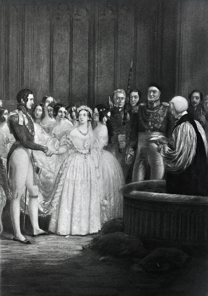 Kuningatar Victorian ja prinssi Albertin hääseremonia 10. helmikuuta 1840 tekijältä English School