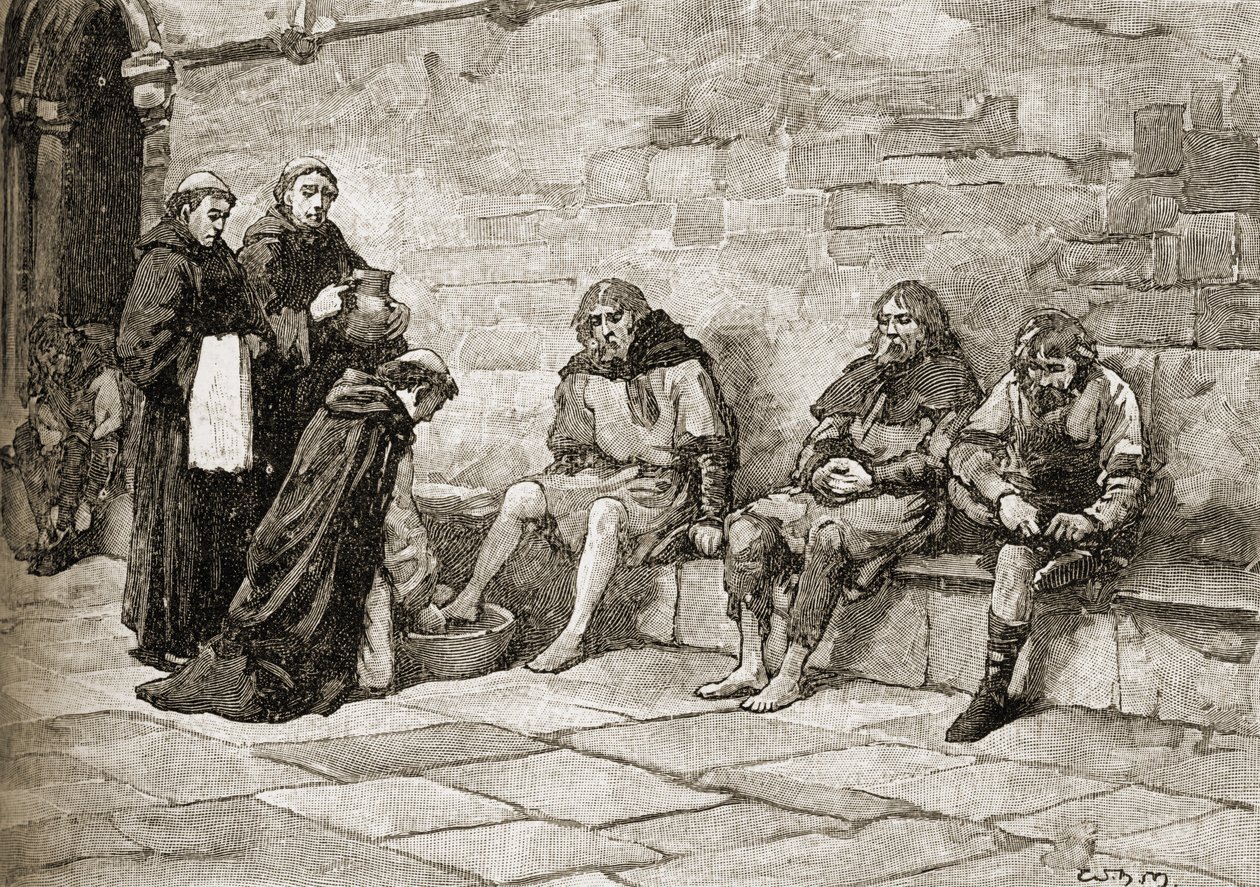 Thomas Becket (n.1118-70) pesemässä kerjäläisten jalkoja. tekijältä English School