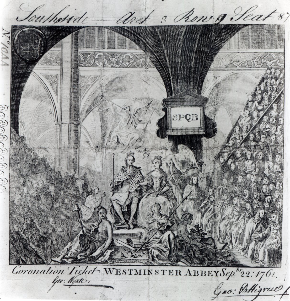 Lippu George III:n kruunajaisiin Westminster Abbeyssa, 22. syyskuuta 1761 tekijältä English School