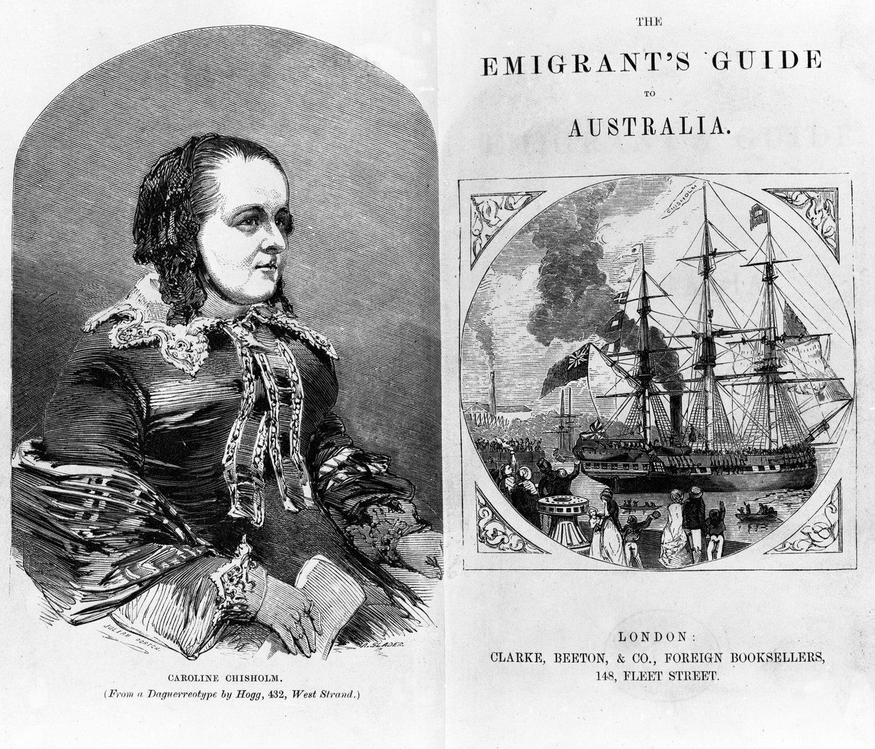 Eneas Mackenzien (1778-1831) otsikkosivu ja etukappale "Emigrantin oppaaseen Australiaan", julkaisija Clarke, Beeton und Co., 1853 tekijältä English School