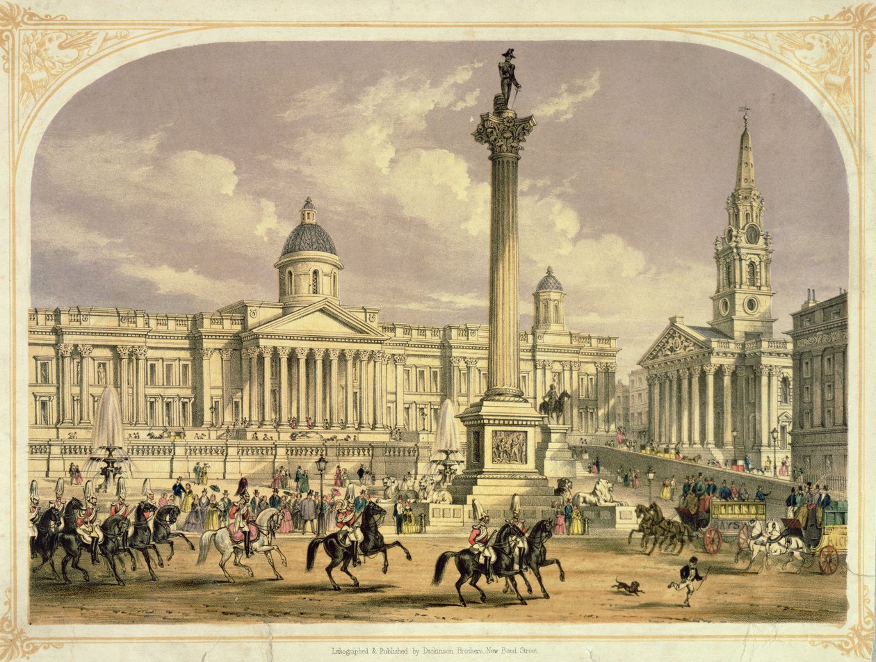 Trafalgar Square, julkaissut Dickinson Brothers, 1800-luku (painettu) tekijältä English School
