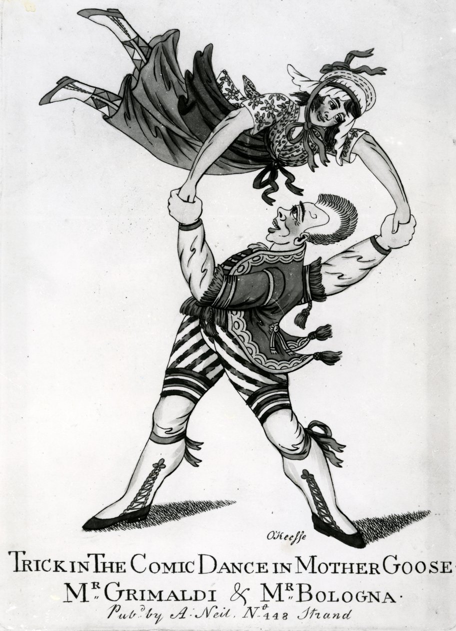 Trick in the Comic Dance in Mother Goose - Mr Grimaldi ja Mr Bologna, printti O