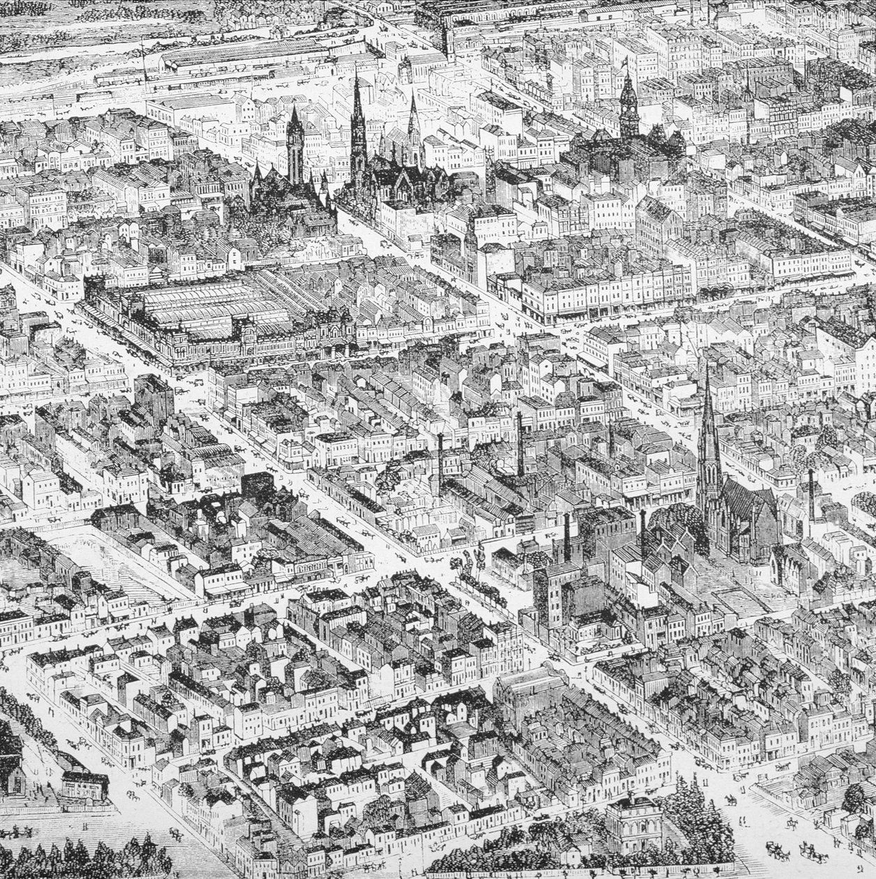Näkymä Central Melbourne, Australia, "Australian Pictures", pub. The Religious Tract Society, 1886 tekijältä English School
