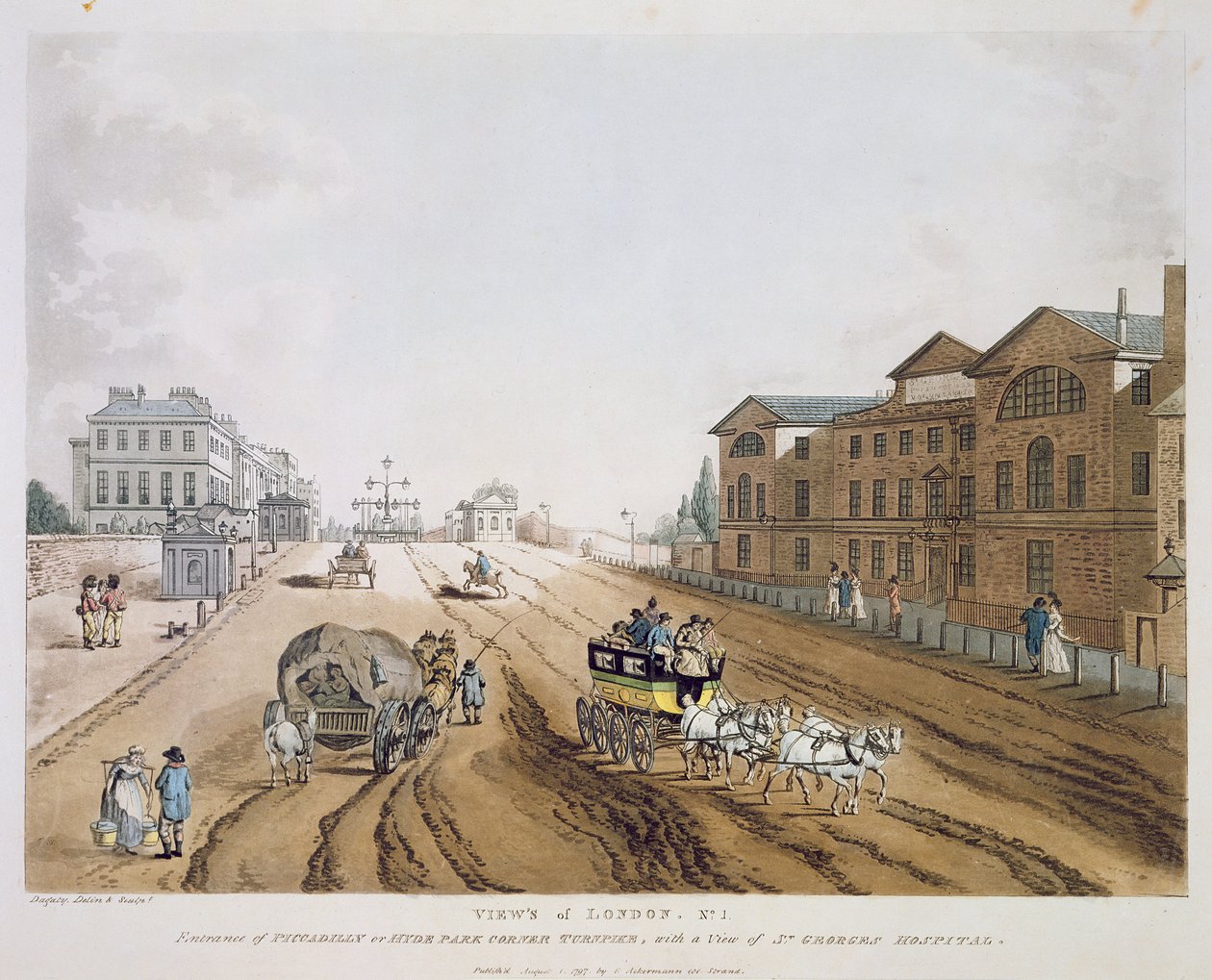 Näkymä Lontooseen, 1797 (värikaiverrus) tekijältä English School