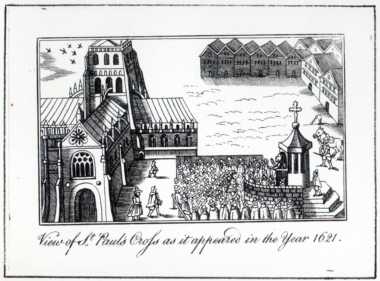 Näkymä Pyhän Paavalin rististä sellaisena kuin se oli vuonna 1621 tekijältä English School