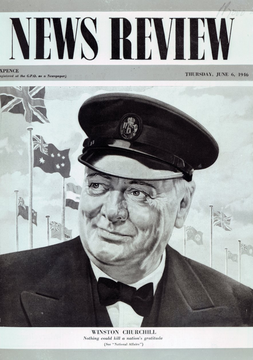 Winston Churchill, News Review -lehden etukansi, 6. kesäkuuta 1946 (painettu) tekijältä English School