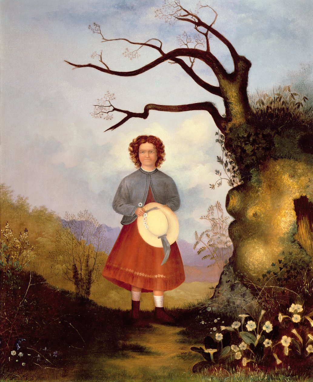 Nuori tyttö maisemassa esikoiden kanssa, n. 1850 tekijältä English School
