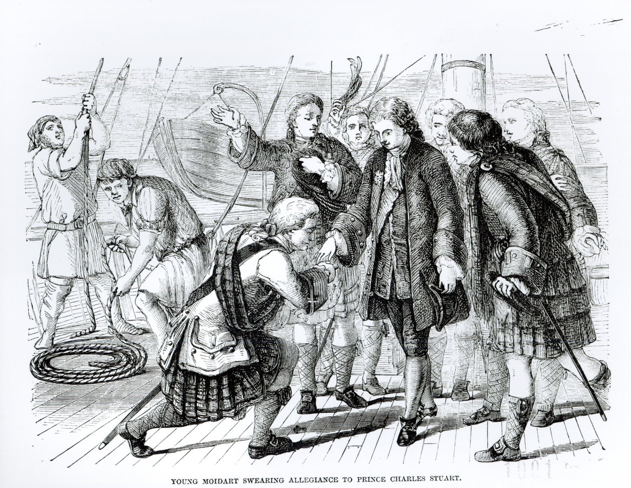 Nuori Moidart vannoi uskollisuutta prinssi Charles Edward Stuartille (1720-88) tekijältä English School
