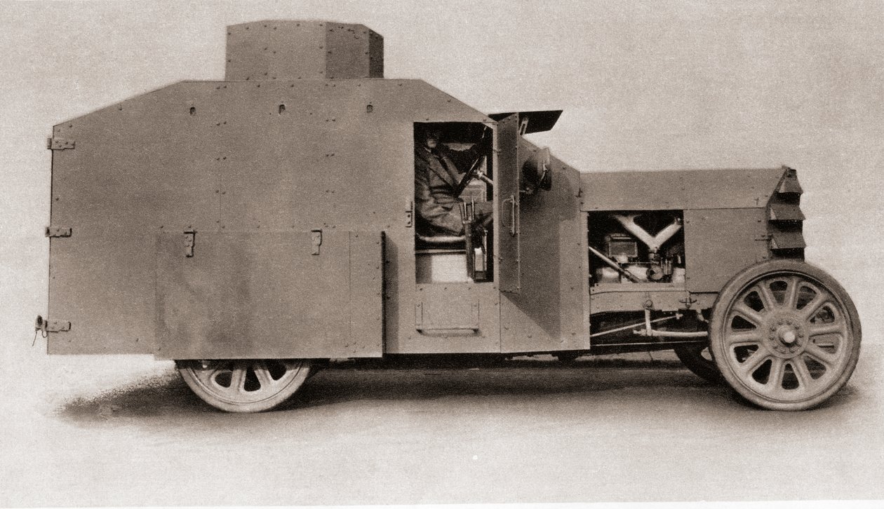 Brittiläinen panssaroitu auto ensimmäisen maailmansodan aikana, The Illustrated War News, 1915 tekijältä English Photographer