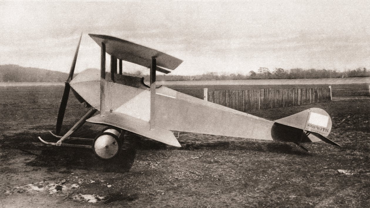 Sopwith Tabloid, yksipaikkainen partiotraktori kaksitaso, jota käytettiin ensimmäisen maailmansodan aikana, The Illustrated War News, 1915 tekijältä English Photographer