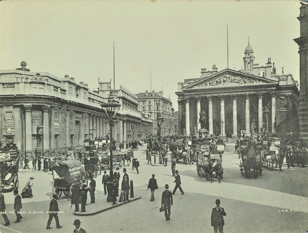 Bank of England ja Royal Exchange, Threadneedle Street, Lontoon kaupunki, 1890 tekijältä English Photographer