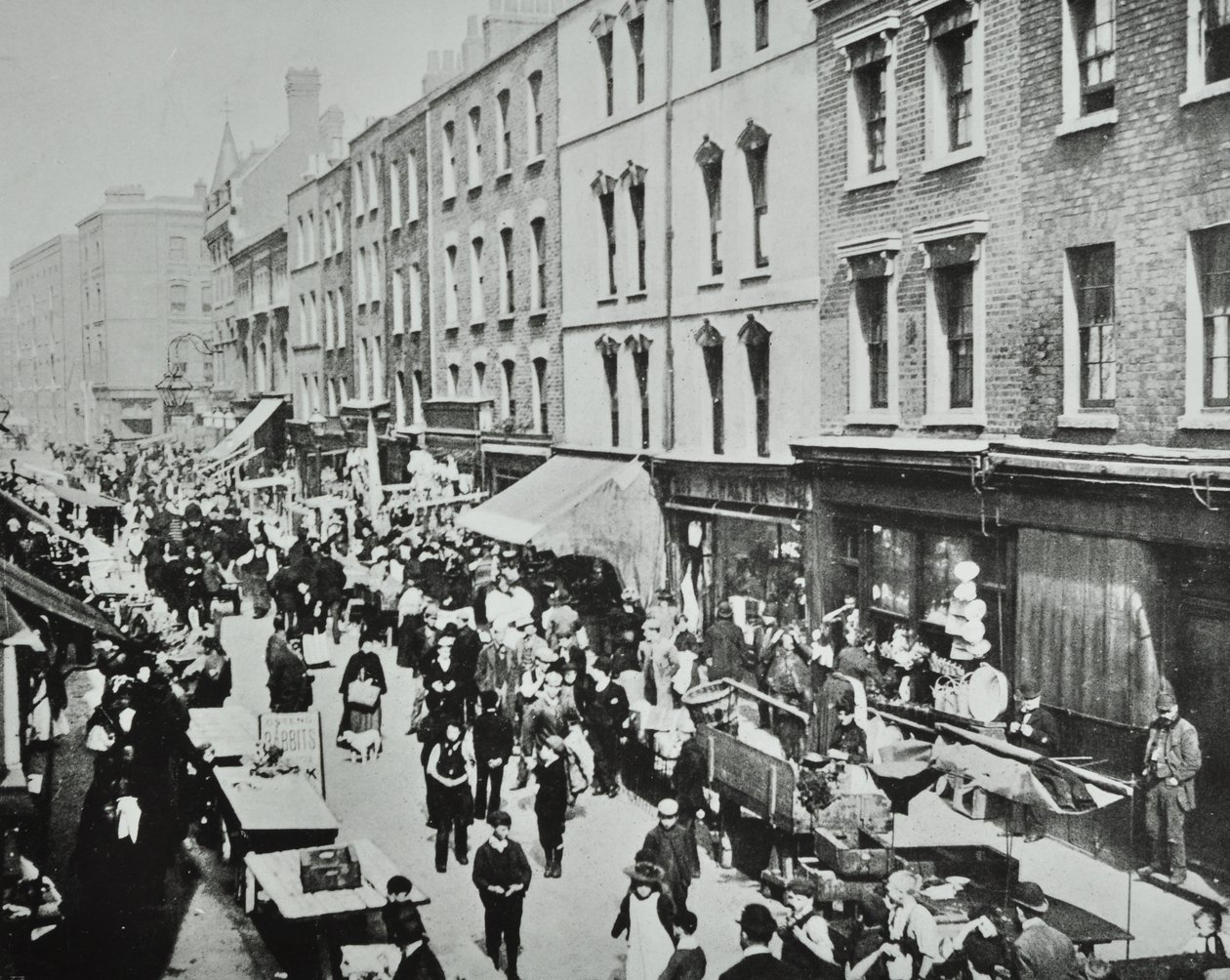 Brick Lane Market, Brick Lane: yleiskuva, 1895 tekijältä English Photographer