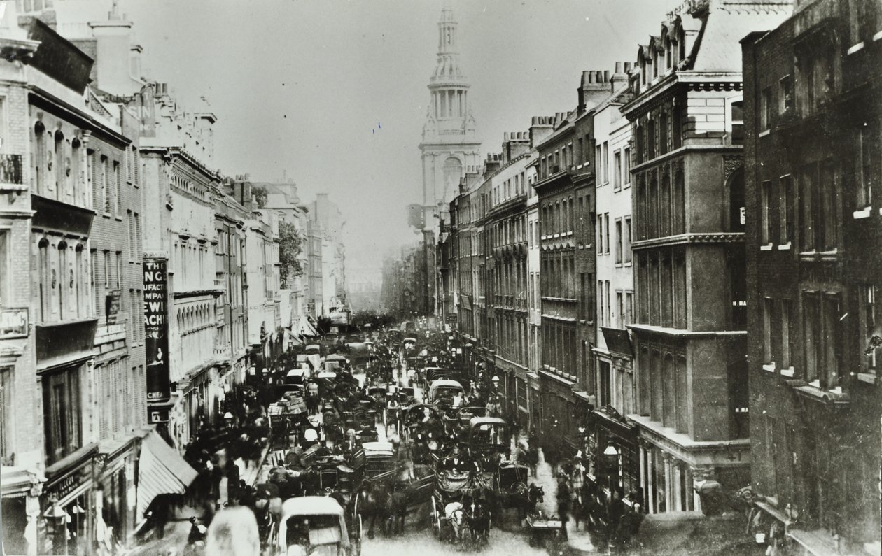 Cheapside, näkymä itään kohti Bow Churchia, Lontoon kaupunkia, 1880 tekijältä English Photographer