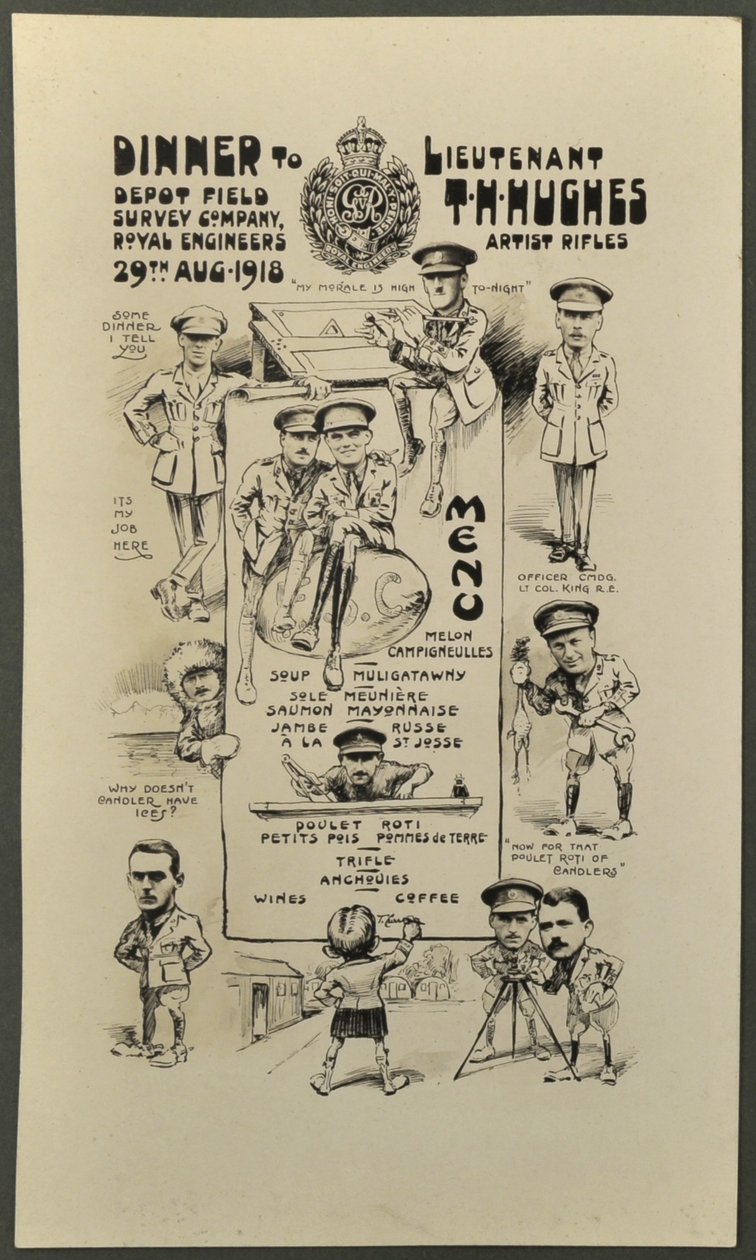 Illallinen luutnantti T. H. Hughesille, Artist Rifles, Depot Field Survey Company, Royal Engineers, 29. elokuuta 1918 tekijältä English Photographer