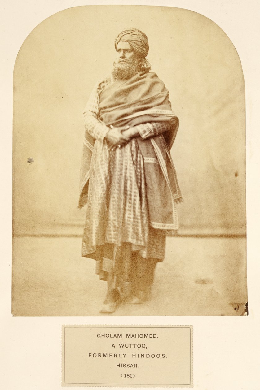 Gholam Mahomed, wuttoo, entinen hindoos, Hissar, J. Forbes Watsonin teoksesta The People of India, julkaistu 1868 (albumiprintti) tekijältä English Photographer