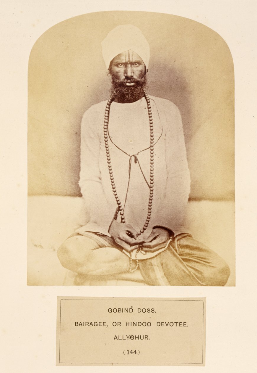 Govind Doss, Bairagee tai Hindoo Devotee, Allyghur, J. Forbes Watsonin teoksesta The People of India, julkaistu 1868 (albumiprintti) tekijältä English Photographer