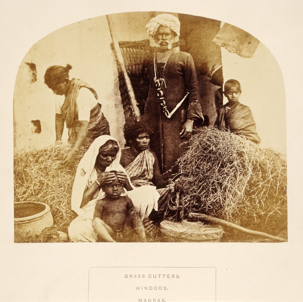 Grass Cutters, Hindoos, Madras, J. Forbes Watsonin teoksesta The People of India, julkaistu 1868 (albumiprintti) tekijältä English Photographer