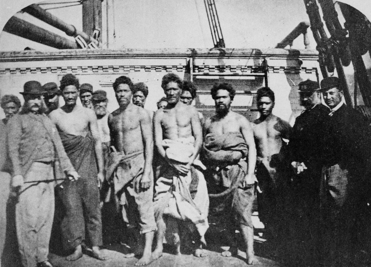 Maorivangit vankilajonossa Wellingtonin satamassa, 1866 tekijältä English Photographer