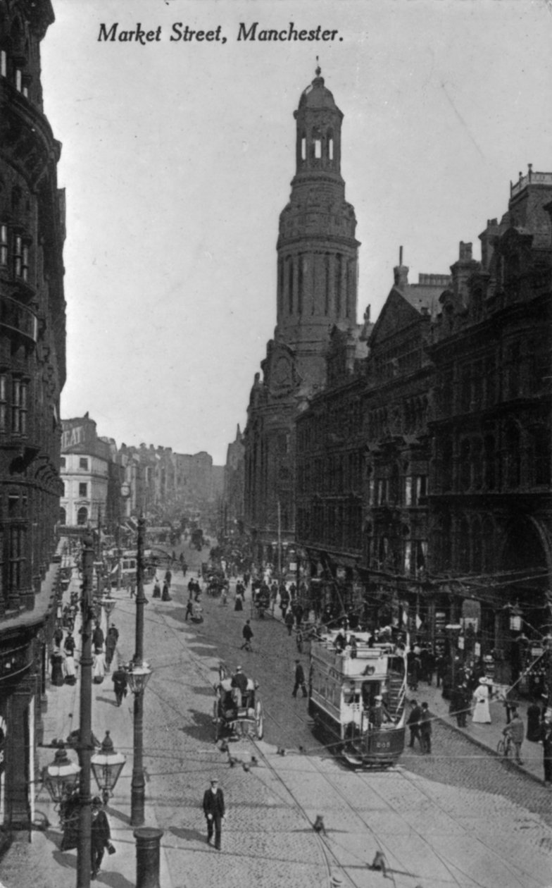 Market Street, Manchester, n. 1910 (bw kuva) tekijältä English Photographer