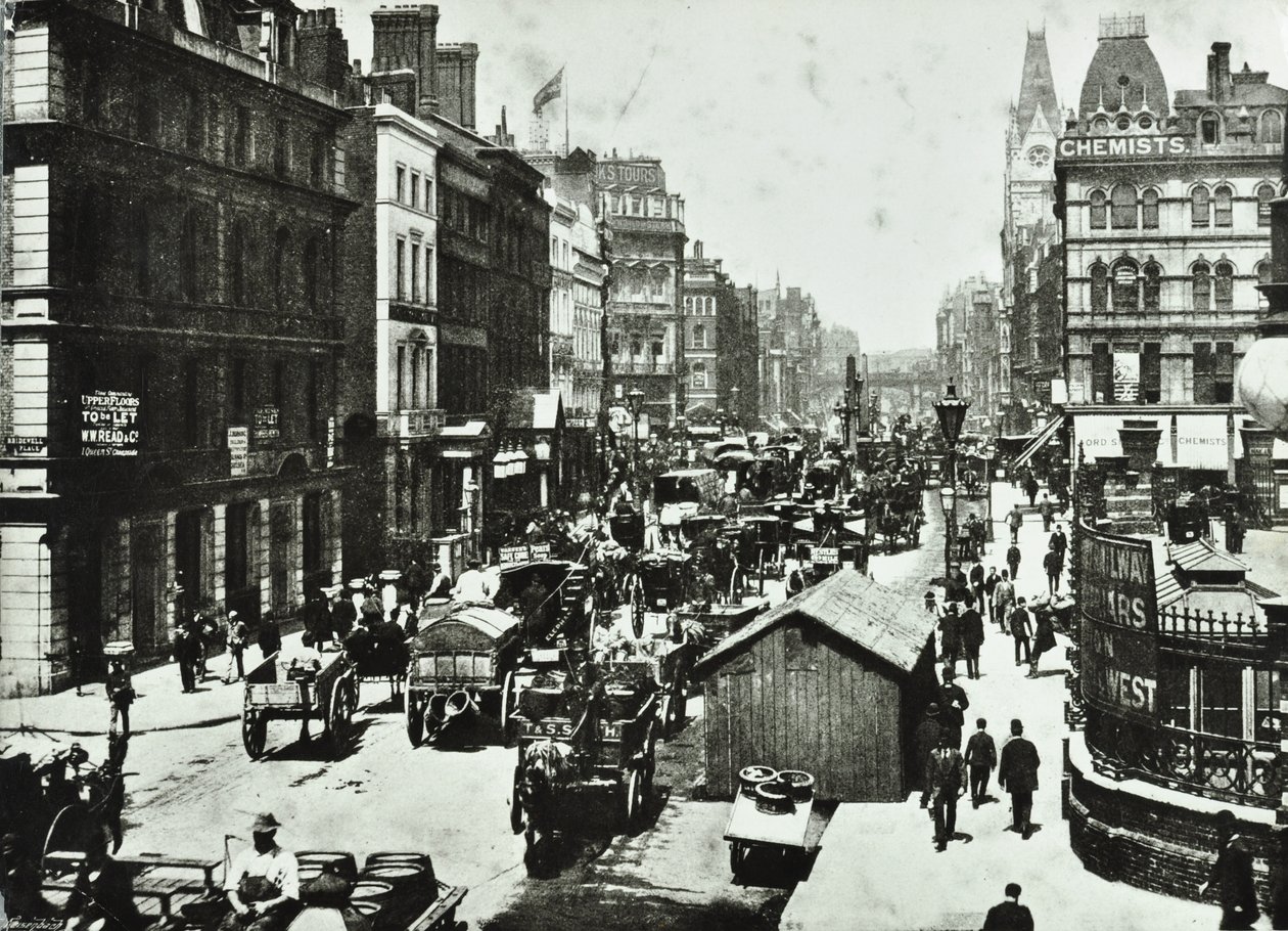 New Bridge Street, näkymä Ludgate Circukseen, Lontoon kaupunkiin, 1890 tekijältä English Photographer