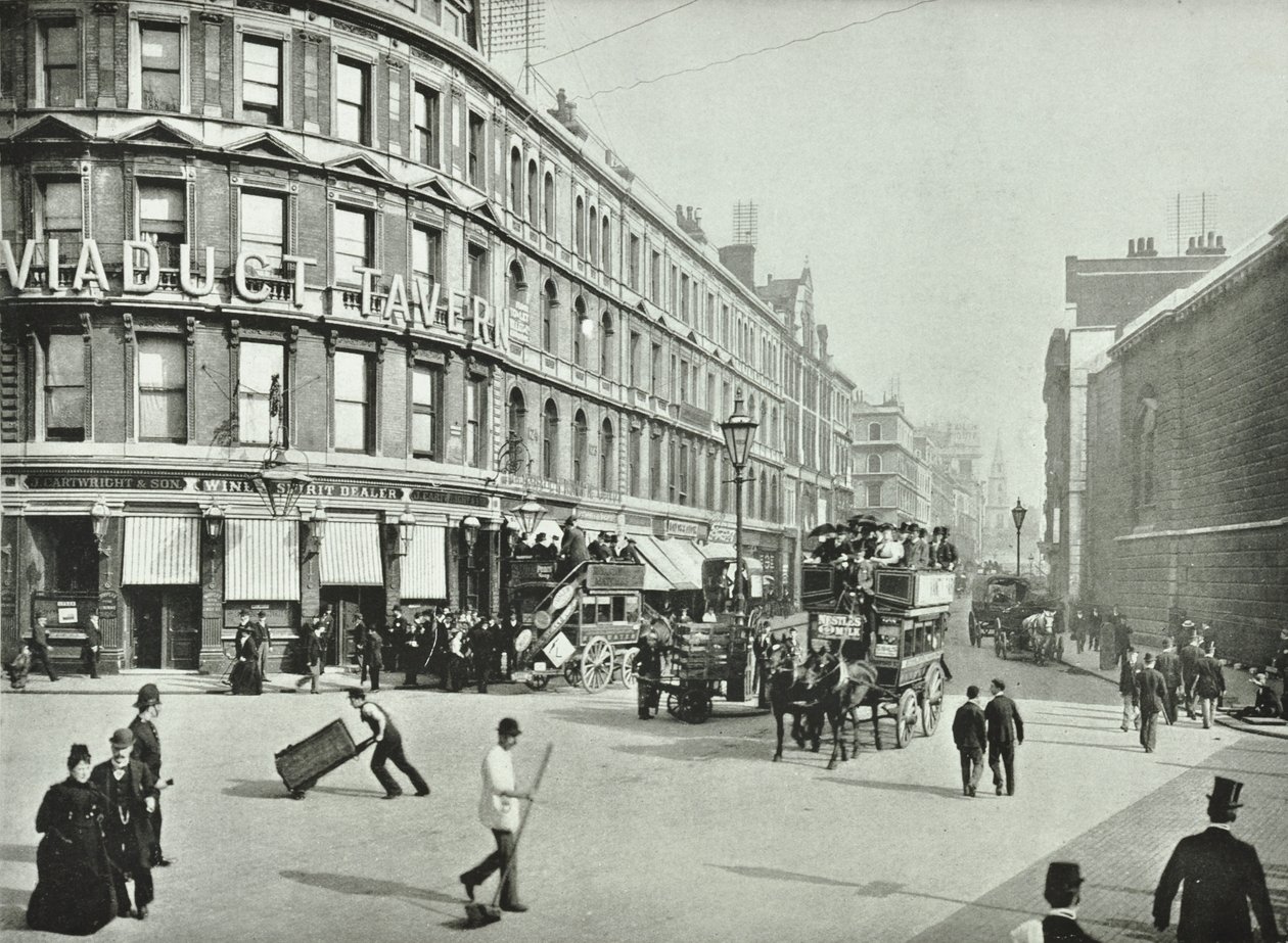 Newgate Street, katsoen itään Old Baileysta, Lontoon kaupungista, 1890 tekijältä English Photographer
