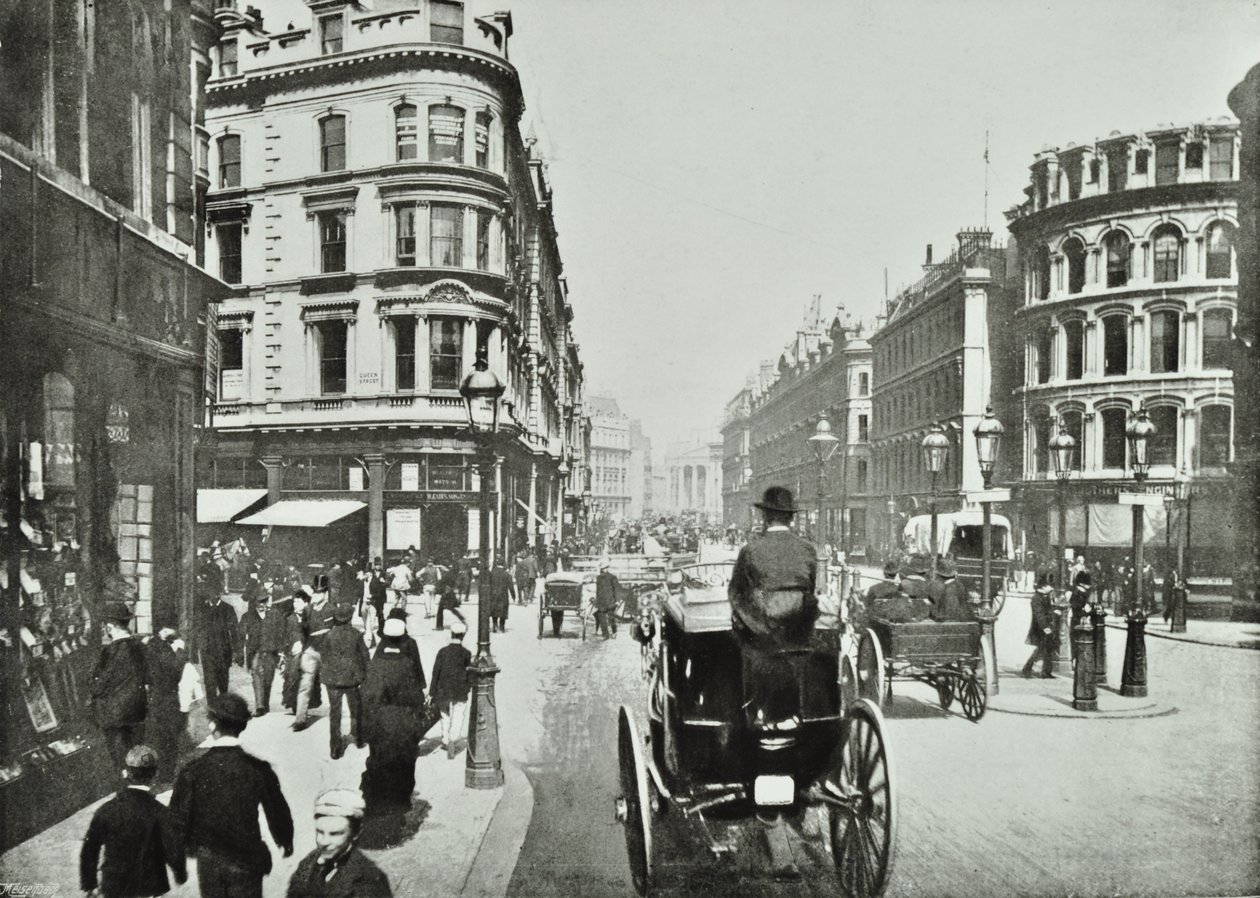 Queen Victoria Street, katsoen itään Queen Streetiltä, Lontoon City, 1890 tekijältä English Photographer