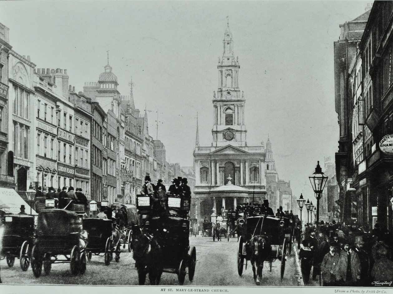 Saint Mary-le-Strand, Strand, Westminster LB: katse itään Saint Mary-le-Strandiin, 1895 tekijältä English Photographer