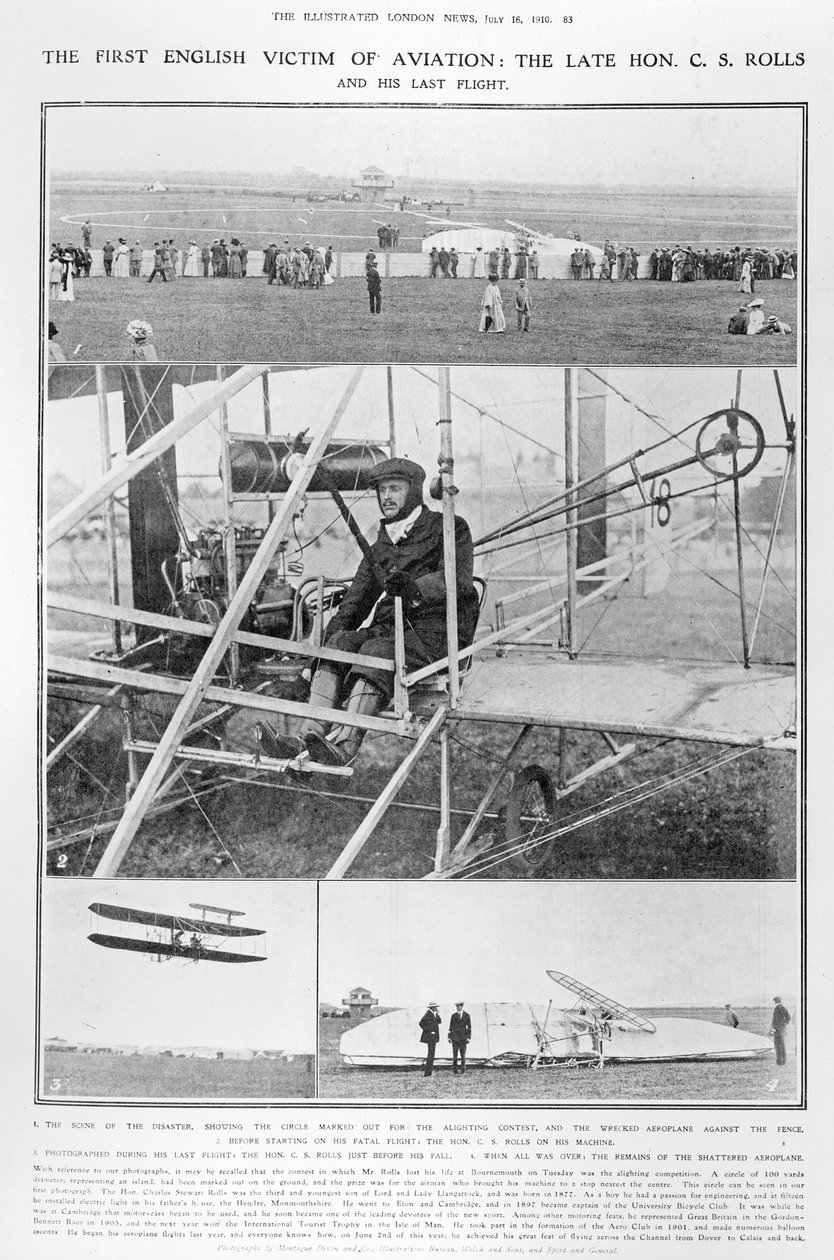 Ensimmäinen englantilainen ilmailun uhri: Late Hon. C.S. Rolls ja hänen viimeinen lentonsa, The Illustrated London News, 16. heinäkuuta 1910 tekijältä English Photographer