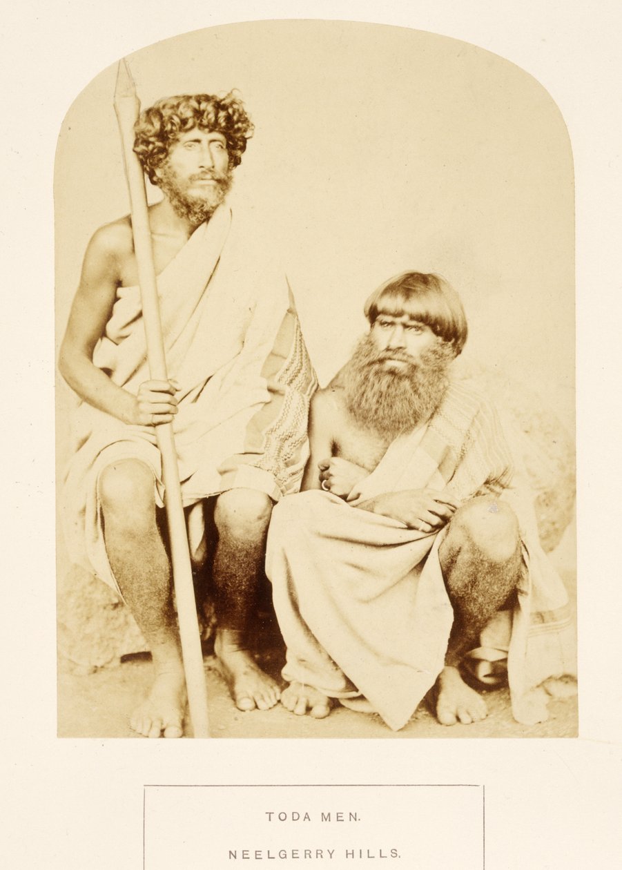 Toda Men, Neelgerry Hills, J. Forbes Watsonin teoksesta The People of India, julkaistu 1868 (albumiprintti) tekijältä English Photographer