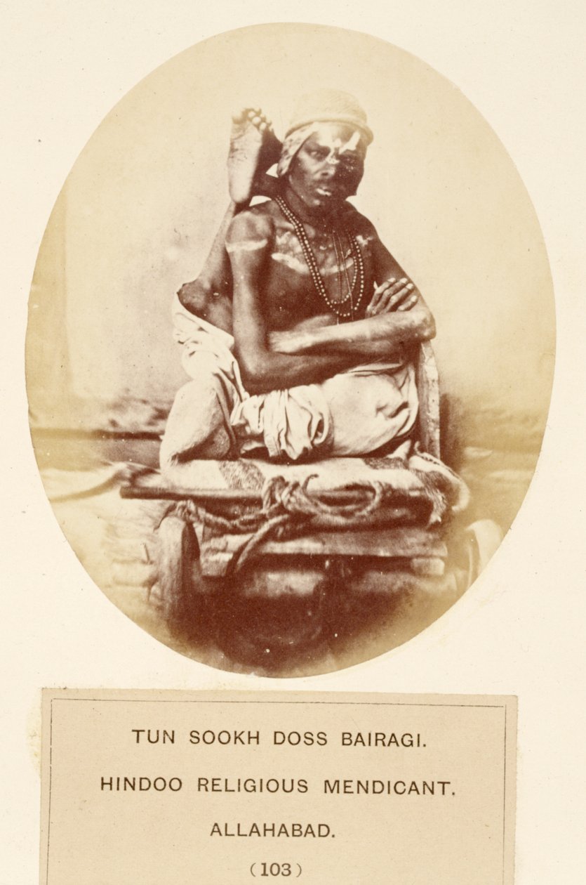 Tun Sookh Doss Bairago, Hindu Religious Mendicant, Allahabad, The People of India, kirjoittanut J. Forbes Watson, julkaistu 1868 (albumiprintti) tekijältä English Photographer