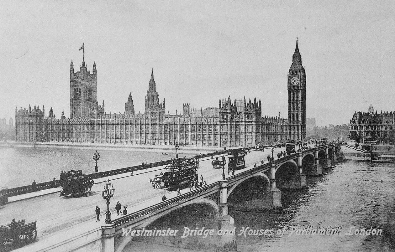 Westminster Bridge ja parlamenttitalo, n. 1902 tekijältä English Photographer