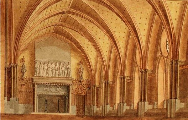 A Baronial Hall, n. 1840 (akvarelli) tekijältä English School