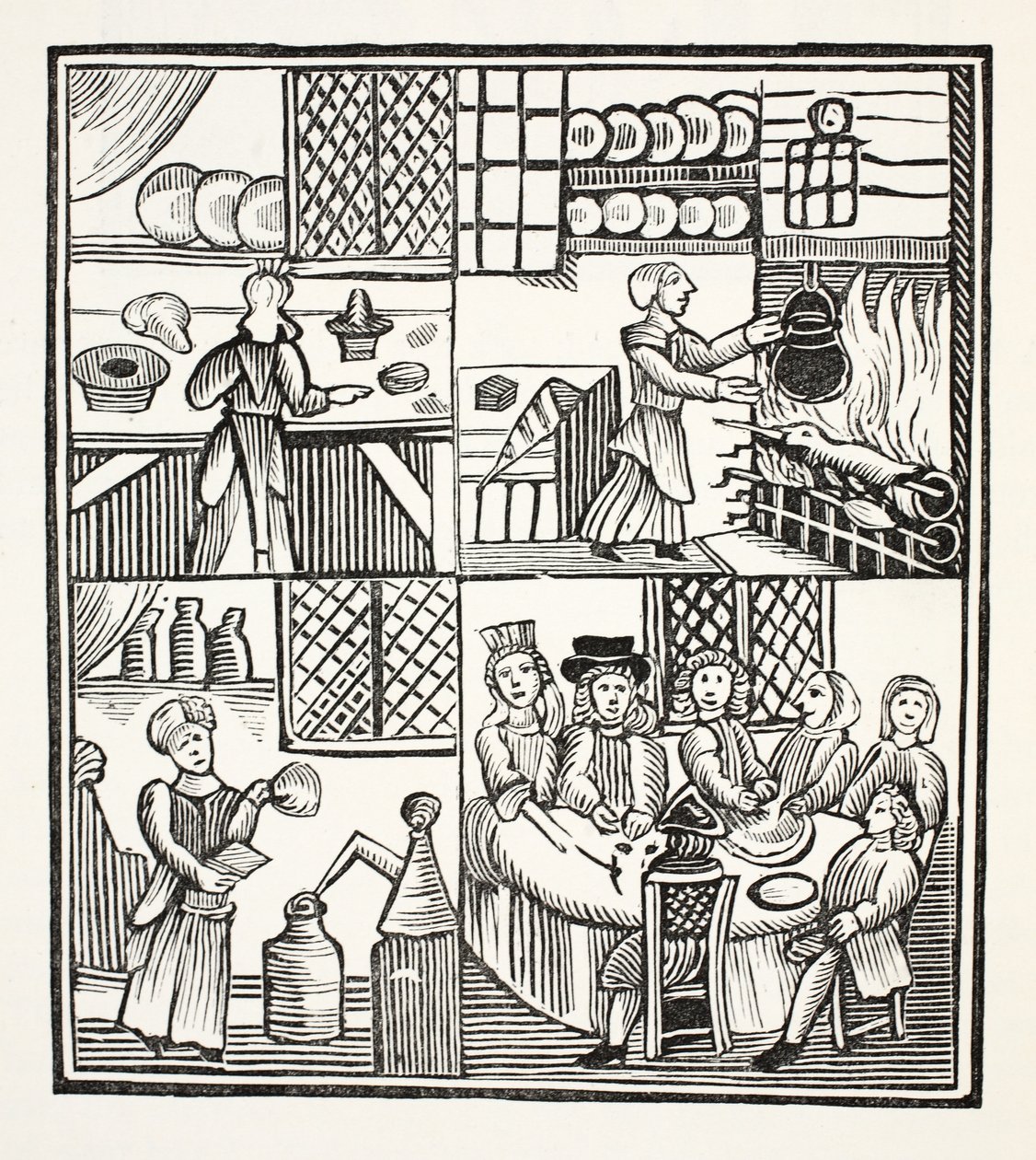 Kokoelma ruoanlaittokuitit, kuvitus 1800-luvun Chap-booksista, kirjoittanut John Ashton, pub. 1882 tekijältä English School