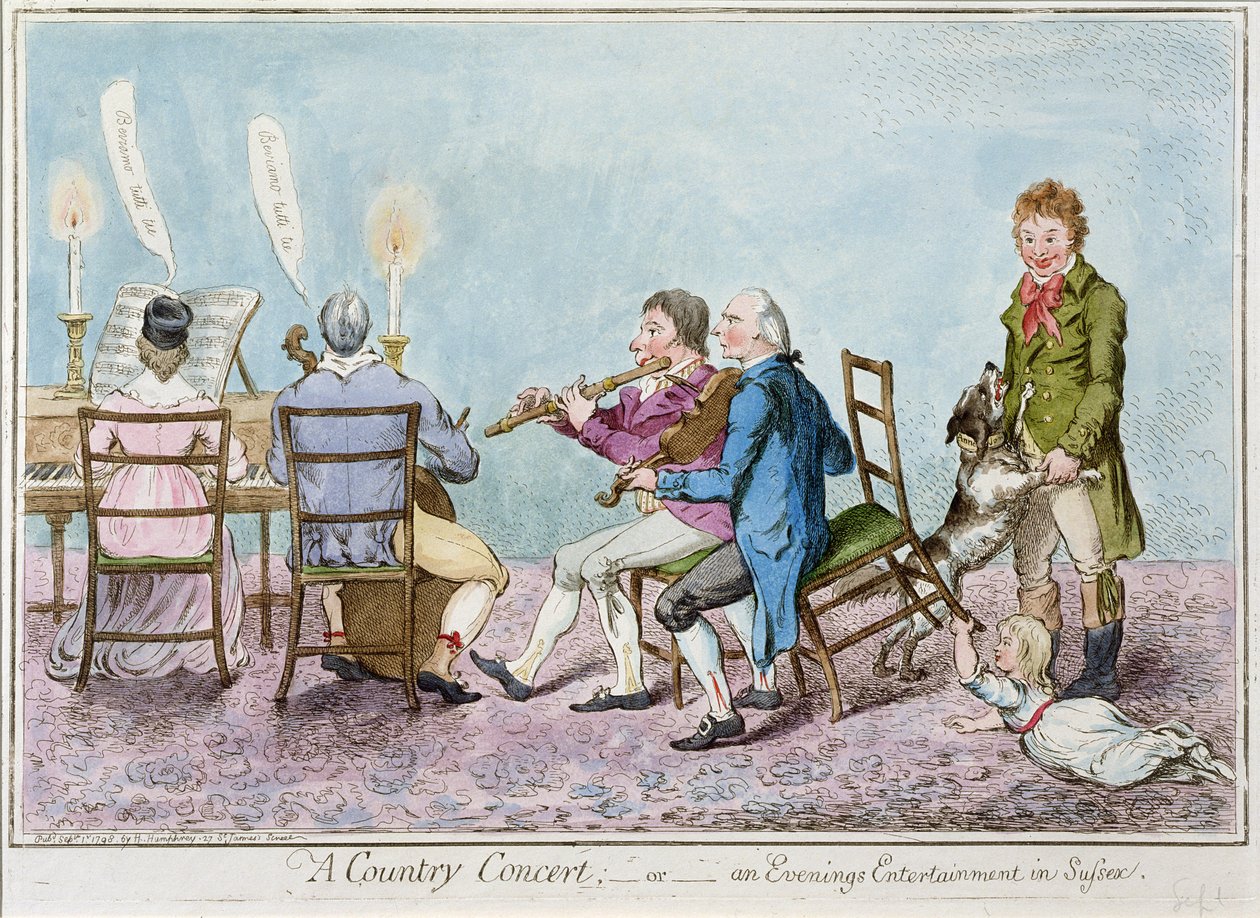 Maakonsertti tai iltaviihde Sussexissa, julkaisija Hannah Humphrey vuonna 1798 (käsinvärinen etsaus) tekijältä English School
