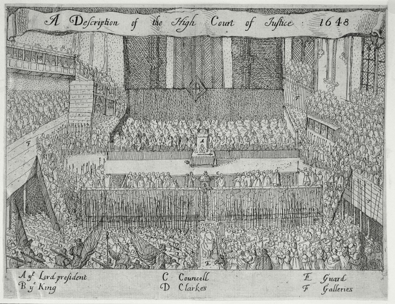 Kuvaus High Court of Justicesta (Kaarle I:n oikeudenkäynti), 1600-luku tekijältä English School