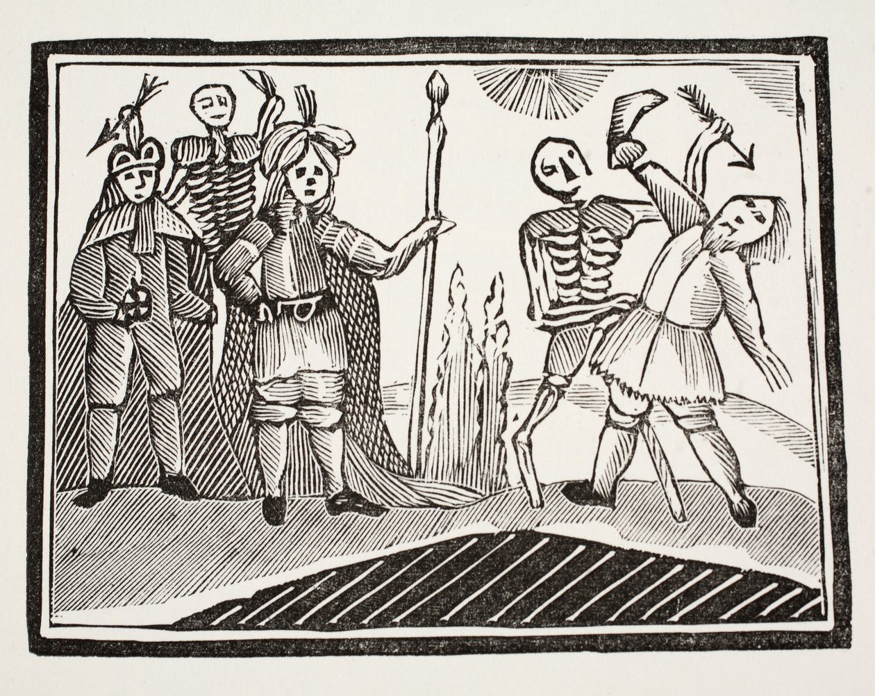 Vuoropuhelu sokean miehen ja kuoleman välillä, kuvitus John Ashtonin kirjasta Chap-books of the Eightenth Century, pub. 1882 tekijältä English School