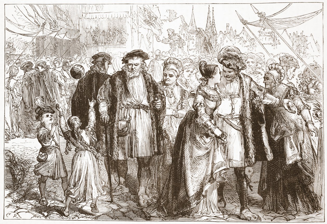 Gaalapäivä Nürnbergissä: aika, kuudestoista vuosisata, esimerkki James Aitken Wylien (1808-1890) teoksesta The History of Protestantism, pub. 1878 tekijältä English School