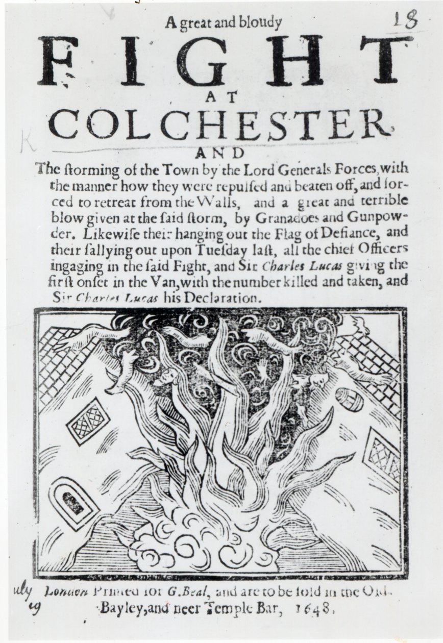 Suuri ja verinen taistelu Colchesterissa, painettu vuonna 1648 tekijältä English School