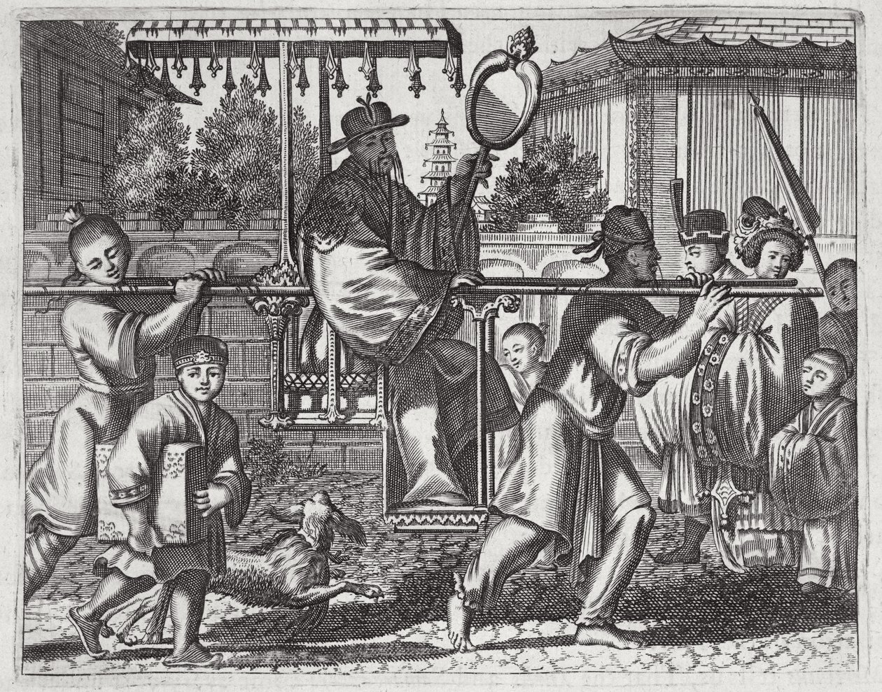 Mandariini sedan-tuolissa, kuva kuvauksesta Kiinan suurlähetystöistä, 1690 tekijältä English School