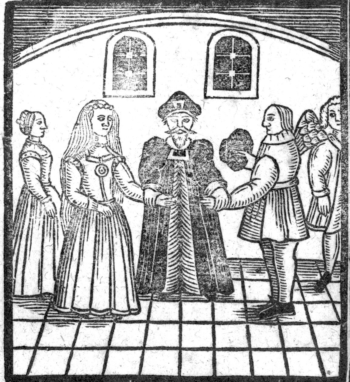 Avioliittoseremonia, kuvitus teoksesta A Book of Roxburghe Ballads tekijältä English School
