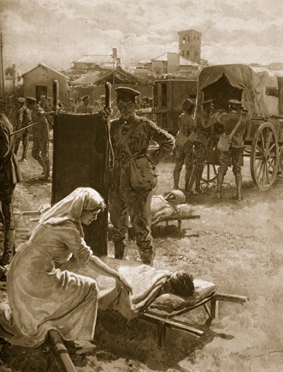 Haavoittuneita sotilaita käsittelevä lääkäriasema, 1914-1919 tekijältä English School