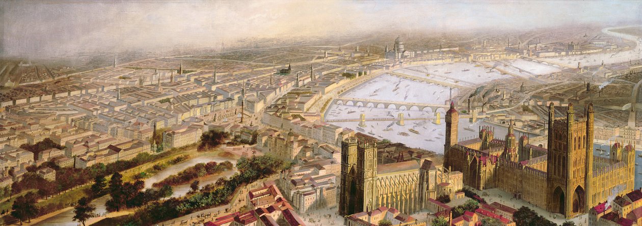 Panoraamanäkymä Lontooseen Westminsteristä, n. 1858 tekijältä English School