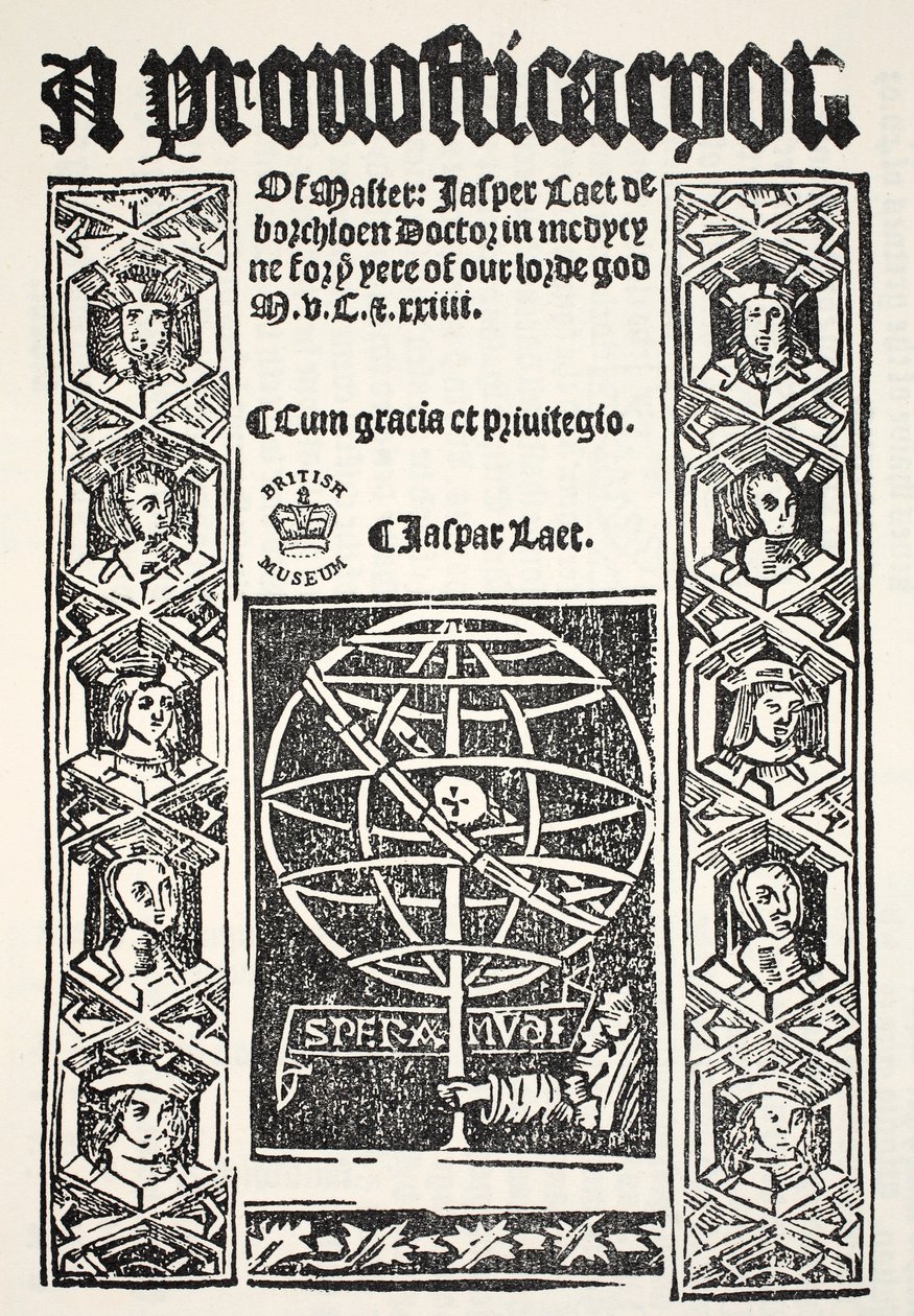 Ennuste, kirjoittanut Jasper Laet (fl.1485-1532), painanut R. Bankes, 1524 tekijältä English School
