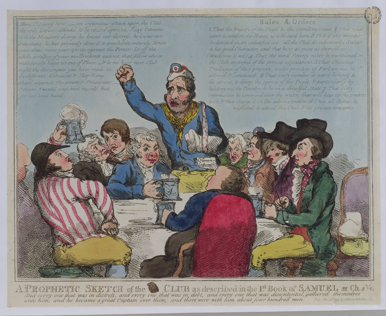 Profeetallinen luonnos klubista sellaisena kuin se on kuvattu Samuelin 1. kirjassa, 22 Ch, 2 Ve, pub. kirjoittanut S.W. Fores, 1799 (värillinen etsaus) tekijältä English School